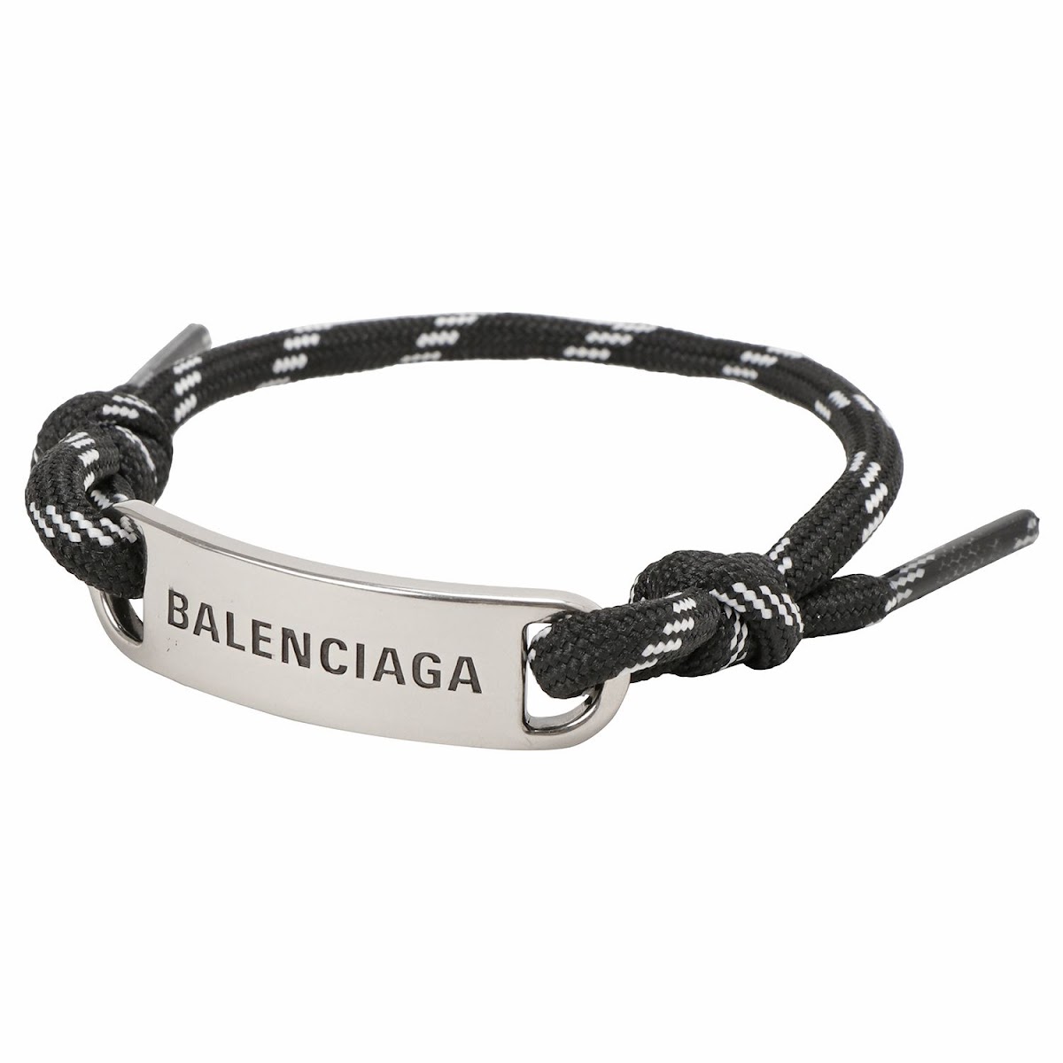 バレンシアガ BALENCIAGA 656418 TZX4S 1766 PLATE ロゴプレート コード ブレスレット シルバー/ブラック/ホワイト レディース アクセサリー ユニセックス
