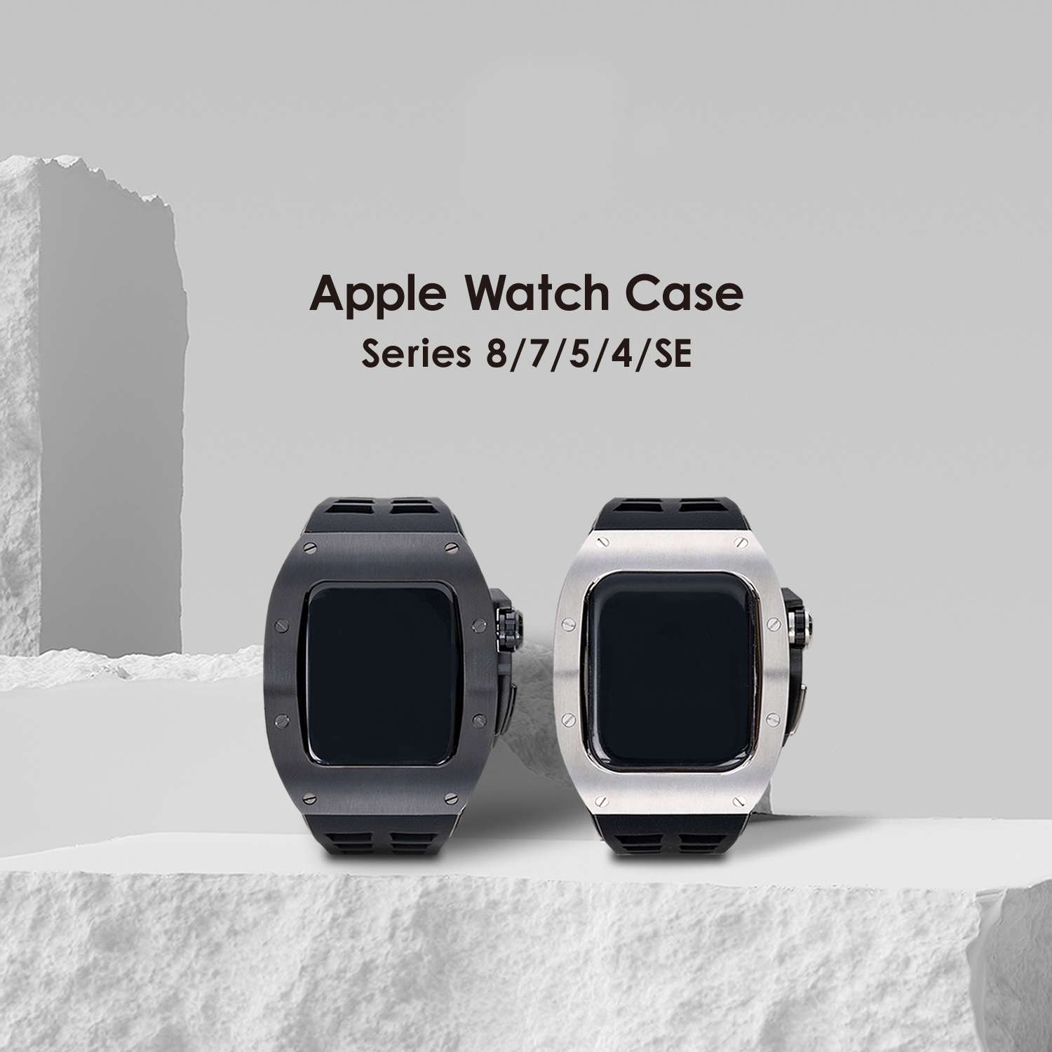 Luxury Apple Watch Case & Belt BR-AWC45BK ラグジュアリー アップル ウォッチ ケース＆ベルト ブラック メンズ (バンド・カバーセット 44mm/45mm対応) カスタムパーツ 高級ケース