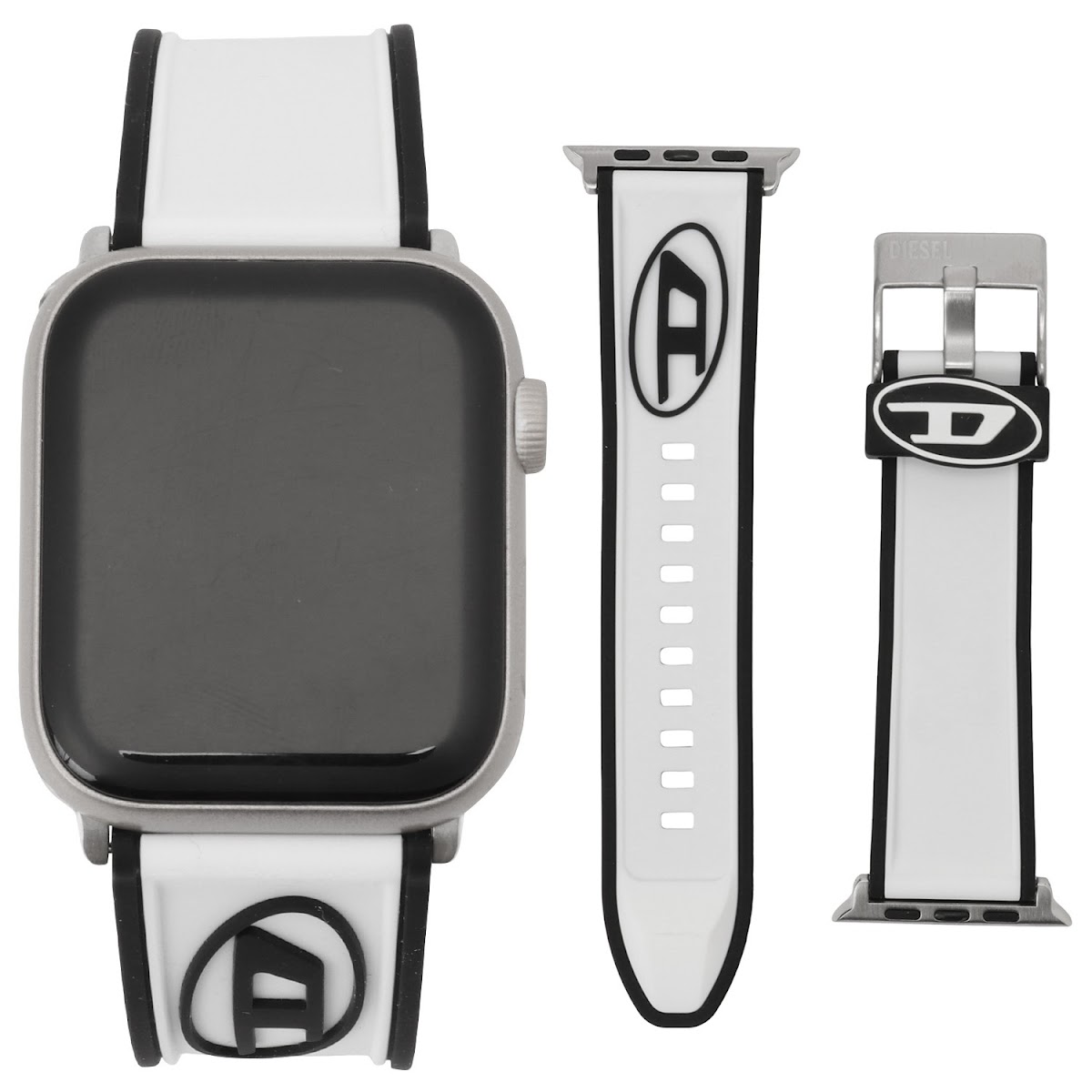 ディーゼル DIESEL DSS0009 Apple watch strap アップル ウォッチ ストラップ 替えベルト【42mm/44mm/45mm ケース対応 ※ベルトのみ】シリコンラバー ベルト ホワイト×ブラック メンズ 交換バンド 付け替えベルト